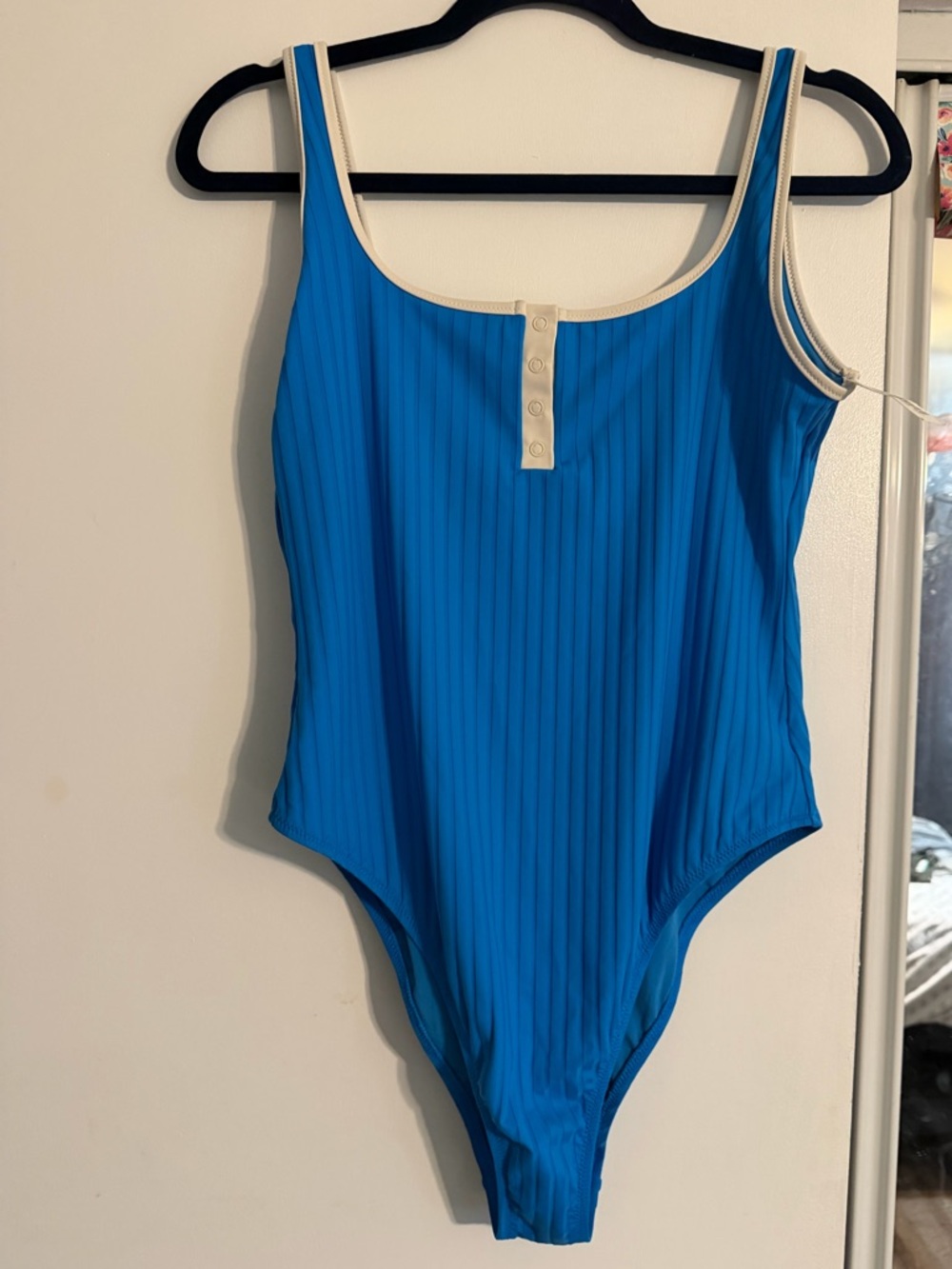 aerie Bright Blue One-Piece Swimsuit with Cream Trim